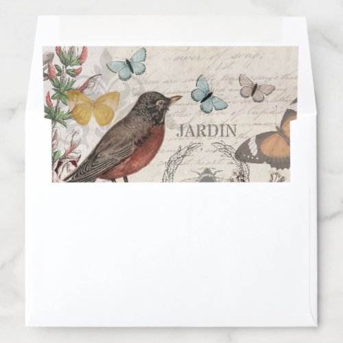 Robin Elegant Bird Butterfly French Art Envelope Liner