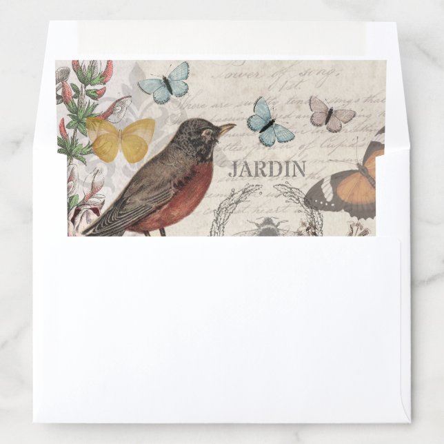 Robin Elegant Bird Butterfly French Art Envelope Liner (In Envelope)