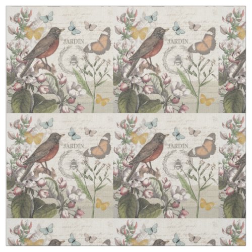 Robin Elegant Bird Butterfly French Art Fabric