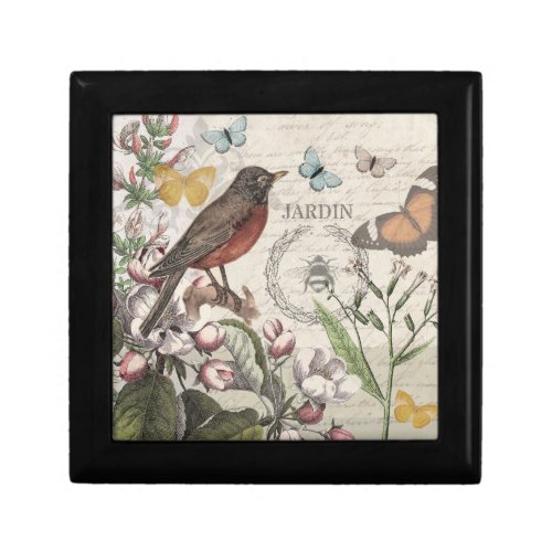 Robin Elegant Bird Butterfly French Art Gift Box