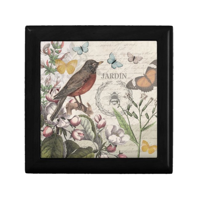 Robin Elegant Bird Butterfly French Art Gift Box (Front)