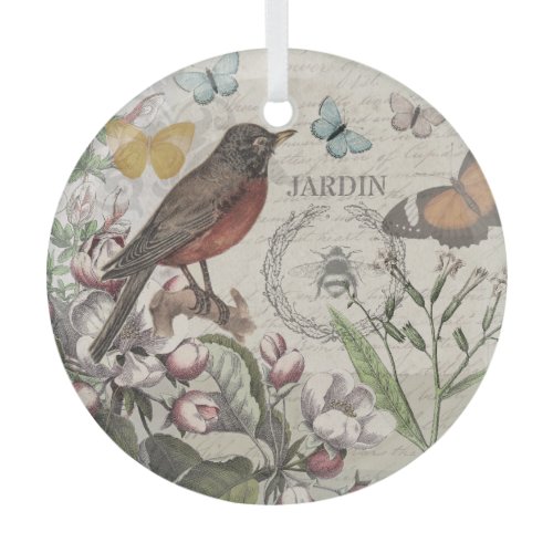 Robin Elegant Bird Butterfly French Art Glass Ornament