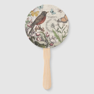 Robin Elegant Bird Butterfly French Art Hand Fan