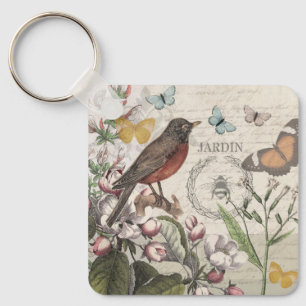 Robin Elegant Bird Butterfly French Art Keychain