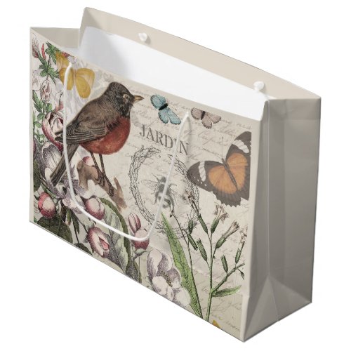 Robin Elegant Bird Butterfly French Art Large Gift Bag