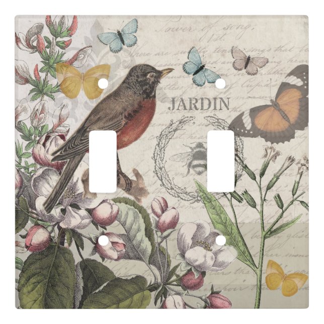 Robin Elegant Bird Butterfly French Art Light Switch Cover (Front)