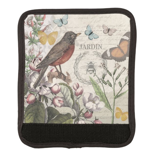 Robin Elegant Bird Butterfly French Art Luggage Handle Wrap (Front)