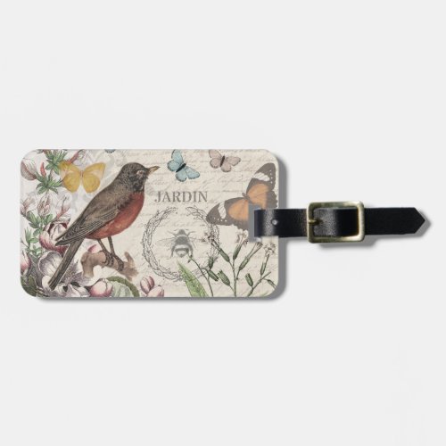 Robin Elegant Bird Butterfly French Art Luggage Tag