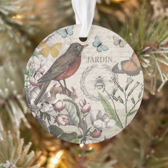 Robin Elegant Bird Butterfly French Art Ornament (Tree)