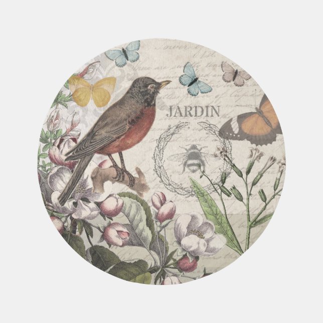 Robin Elegant Bird Butterfly French Art Outdoor Rug (Front)