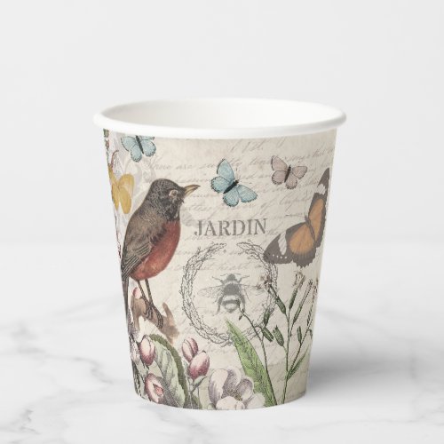 Robin Elegant Bird Butterfly French Art Paper Cups