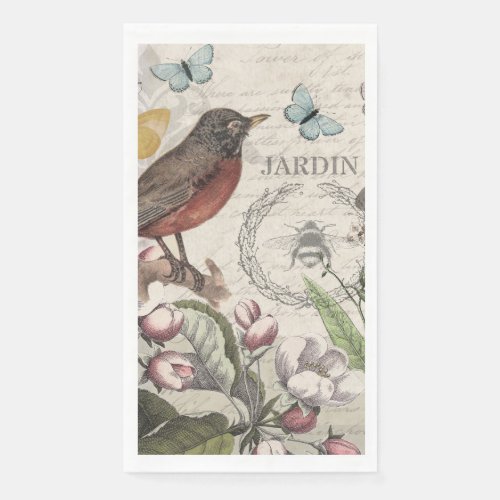 Robin Elegant Bird Butterfly French Art Paper Guest Towels
