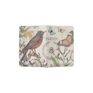 Robin Elegant Bird Butterfly French Art Passport Holder