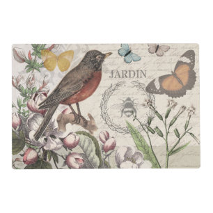 Robin Elegant Bird Butterfly French Art Placemat