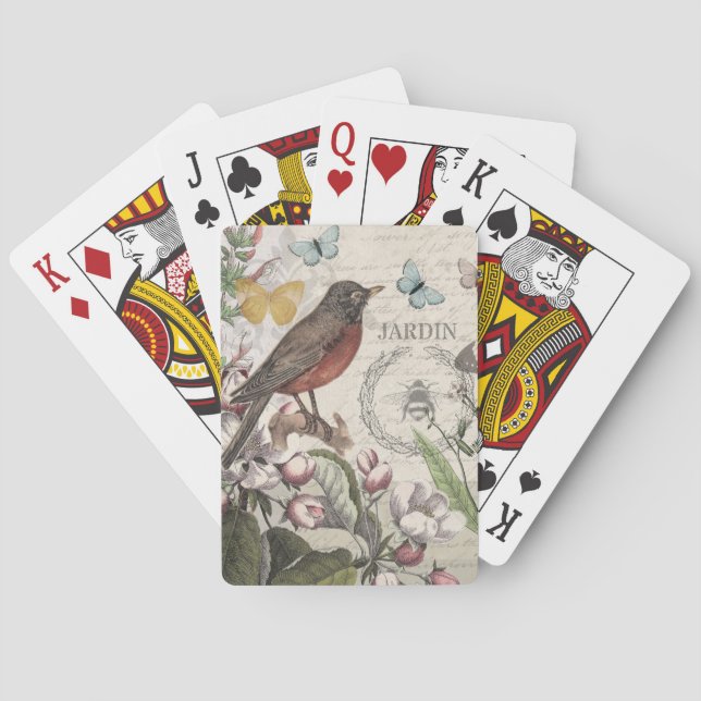 Robin Elegant Bird Butterfly French Art Poker Cards (Back)