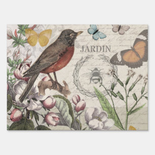 Robin Elegant Bird Butterfly French Art Sign