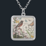 Robin Elegant Bird Butterfly French Art Silver Plated Necklace<br><div class="desc">Discover the charm of a bygone era with this exquisite original collage, meticulously crafted from antique ephemera. Featuring a beautifully rendered robin perched amidst lush botanical illustrations, this design evokes the tranquility of a vintage garden. Delicate butterflies flutter around, while a classic bumblebee is encircled by a laurel wreath. The...</div>