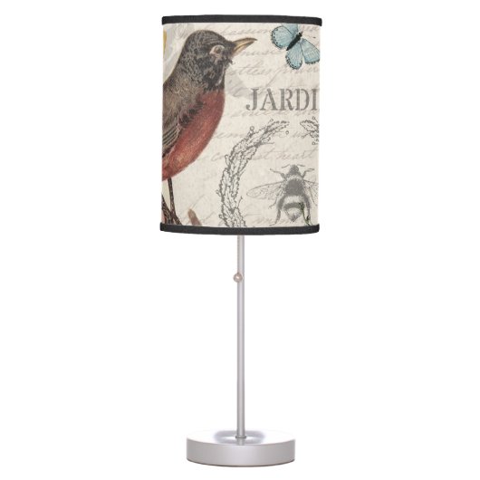 Robin Elegant Bird Butterfly French Art Table Lamp (Front)
