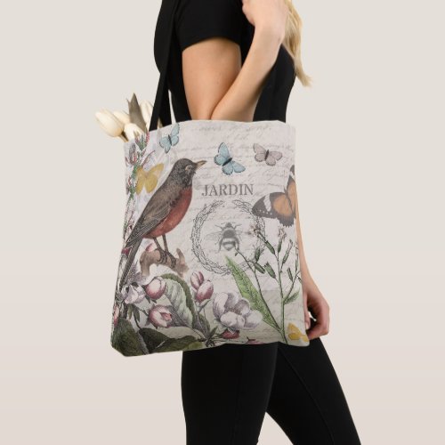 Robin Elegant Bird Butterfly French Art Tote Bag