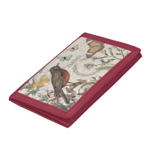 Robin Elegant Bird Butterfly French Art Tri-fold Wallet