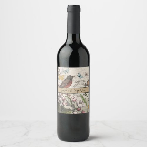 Robin Elegant Bird Butterfly French Art Wine Label