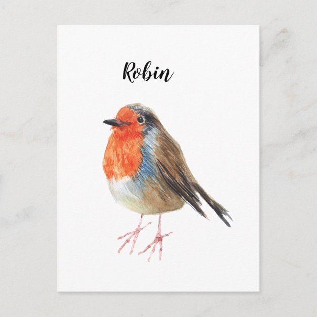 Robin gift card watercolor painted bird. (Front)