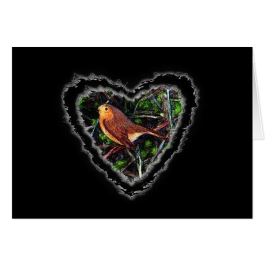 Robin Heart Valentine Romance Love Card (Front Horizontal)