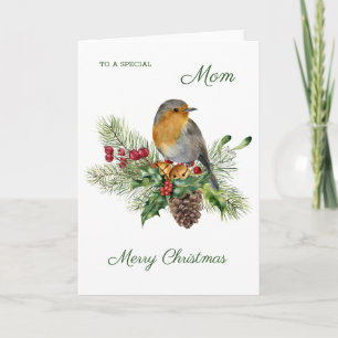 Robin, holly, pine - Mom Christmas Card
