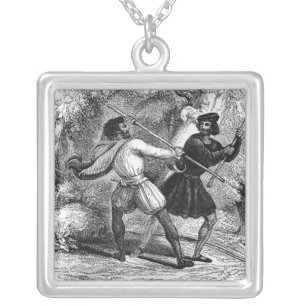 Robin Hood and the Tanner with Quarter-staffs Silver Plated Necklace