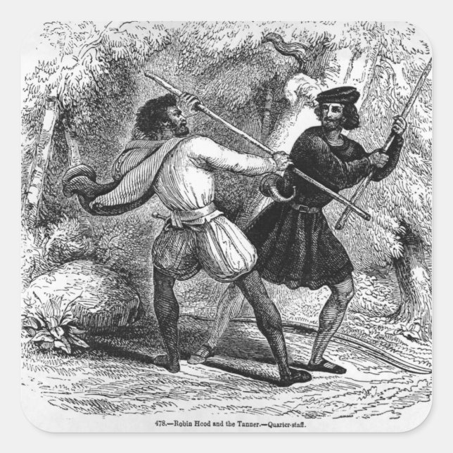 Robin Hood and the Tanner with Quarter-staffs Square Sticker (Front)