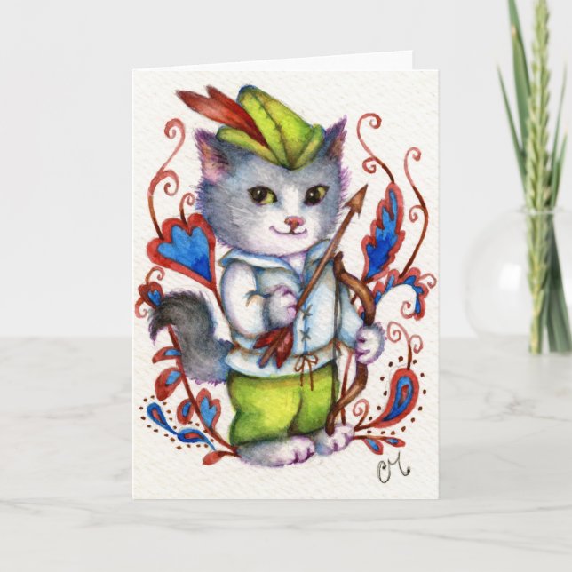 Robin Hood - Cute Cat Greeting Card (Front)