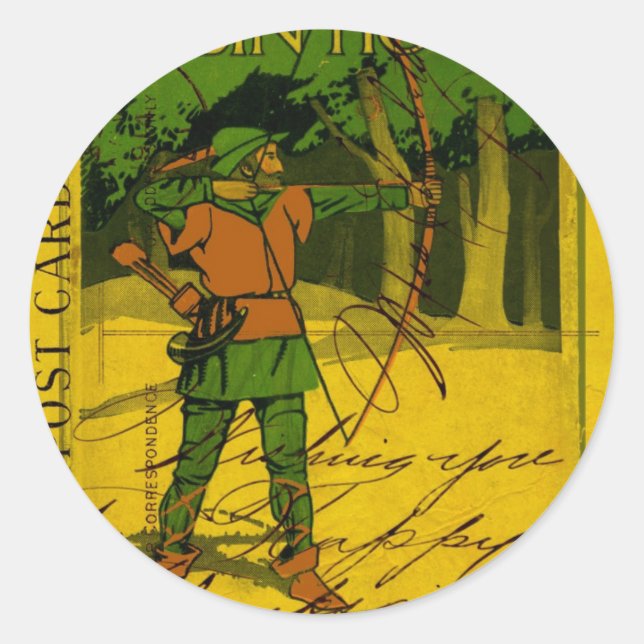 Robin Hood, His Bow and Arrow Classic Round Sticker (Front)