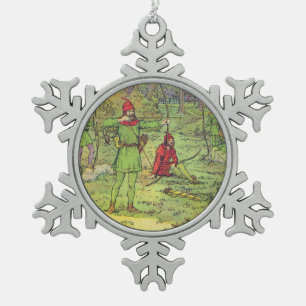 Robin Hood In The Forest  Snowflake Pewter Christmas Ornament