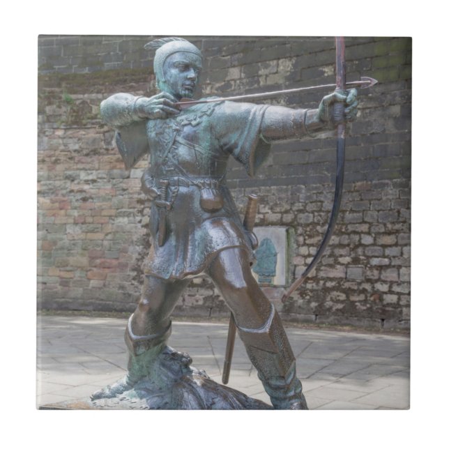 Robin Hood Statue by Nottingham Castle photo Tile (Front)