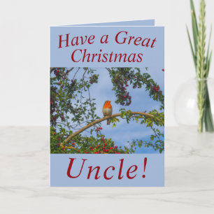 Robin in a Hawthorn Tree Christmas Card for Uncle