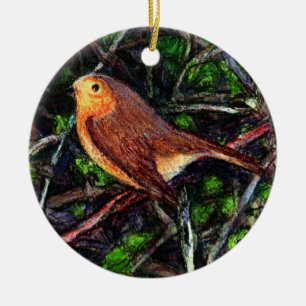 Robin in a hedge ceramic ornament