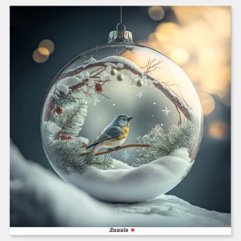 Robin In Globe Vinyl Sticker by ChristmasTimeByDarla at Zazzle