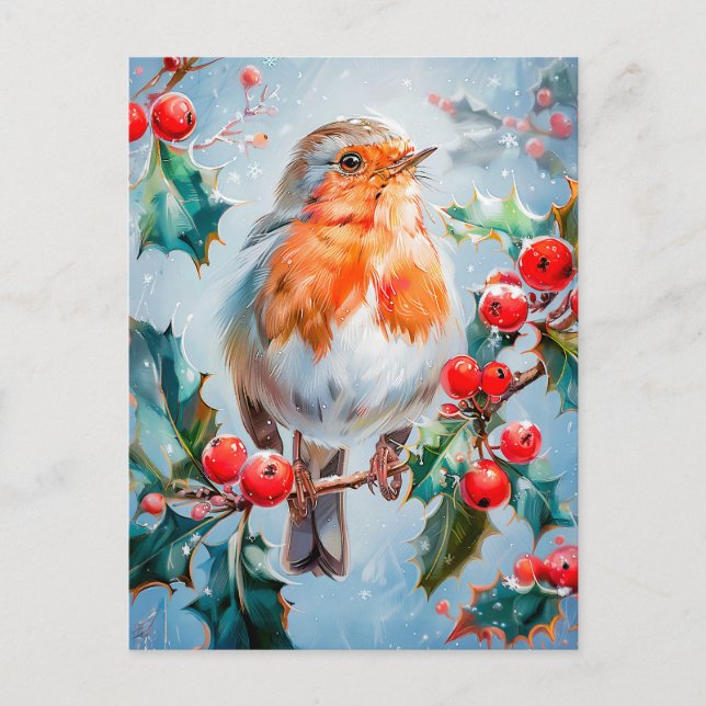 Robin in Nature Impressionist Style Art Postcard (Front)