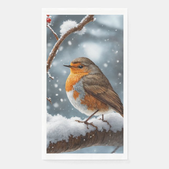 Robin in snowy tree paper napkin (Front)