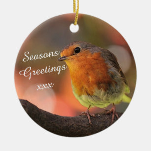 Robin in Tree Seasons Greetings Ceramic Ornament