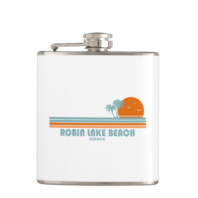 Robin Lake Beach Georgia Sun Palm Trees Flask (Front)