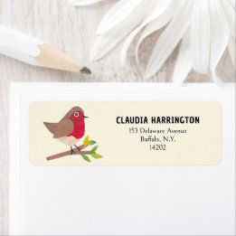 Robin Midcentury Style Bird Return Address Label