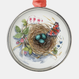 Robin Nest Metal Ornament