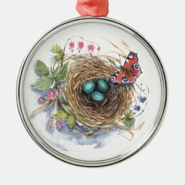 Robin Nest Metal Ornament (Front)
