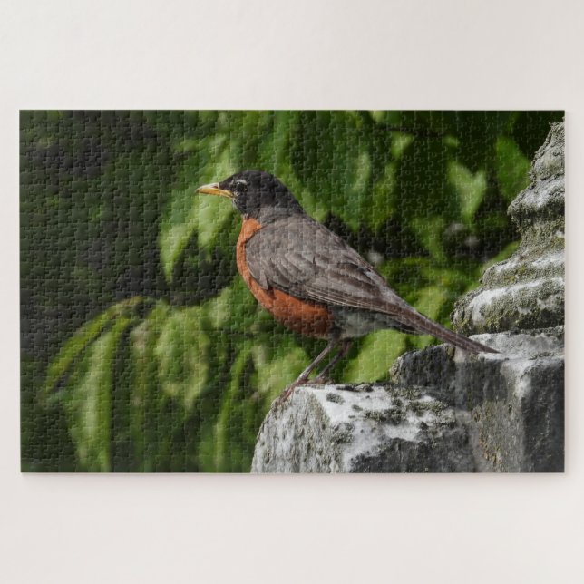 Robin on a Headstone Jigsaw Puzzle (Horizontal)