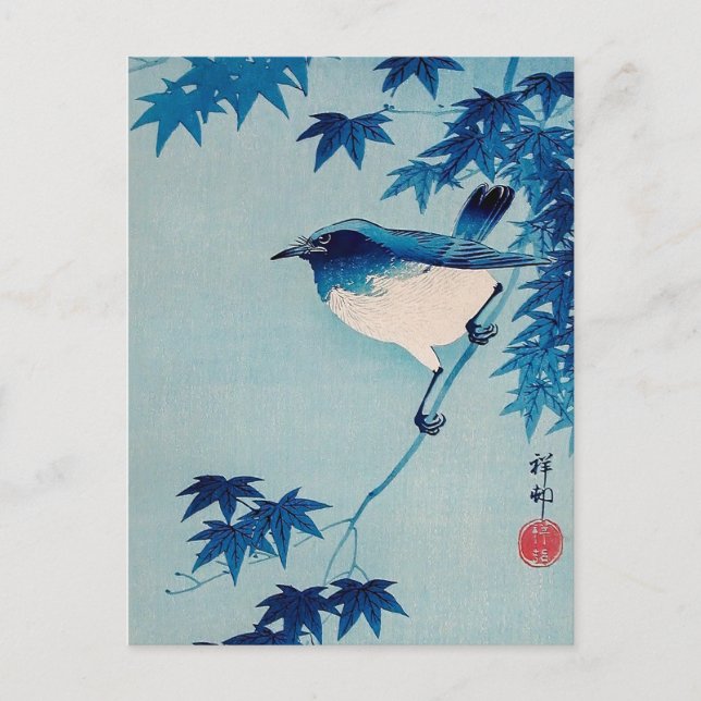 Robin on a Maple Branch, Koson, Japanese Bird Art, Postcard (Front)