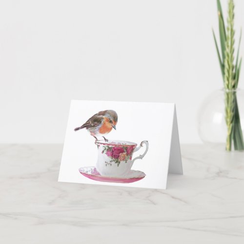 Robin on a tea cup note card