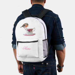 Robin on a Tea Cup Printed Backpack