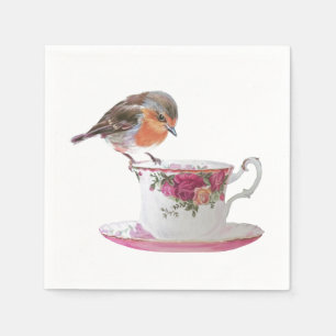Robin on a teacup serviettes napkins