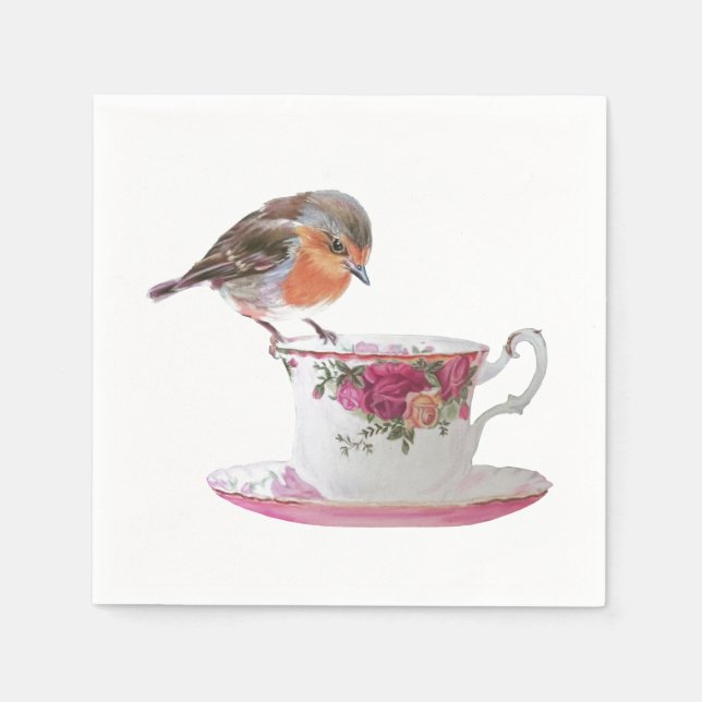 Robin on a teacup serviettes napkins (Front)
